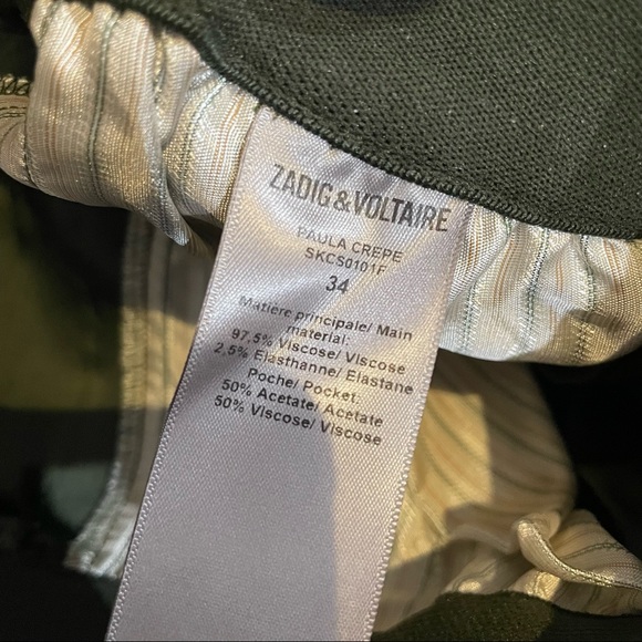 NWT Zadig & Voltaire army green black logo stripe Paula crepe pants size 34 / S - Picture 9 of 12